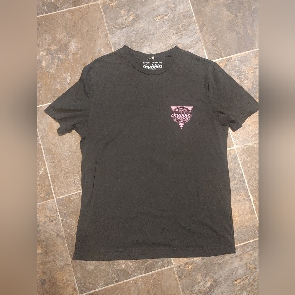 Chubbies Mens The Weekend Has Arrived Graphic T-Shirt Black Pink Size Medium